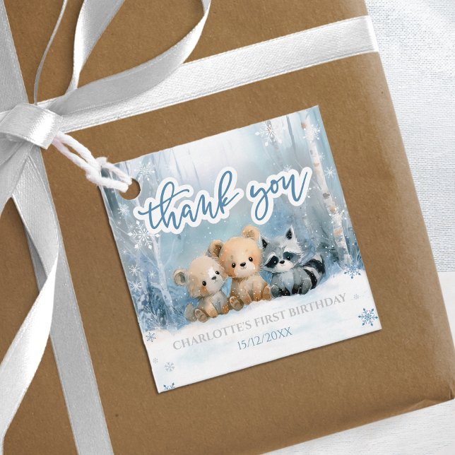 Winter Onederland Bear Blue First Birthday Party Geschenkanhänger (Von Creator hochgeladen)