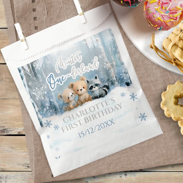 Winter Onederland Bear Blue First Birthday Party Geschenktütchen (Von Creator hochgeladen)