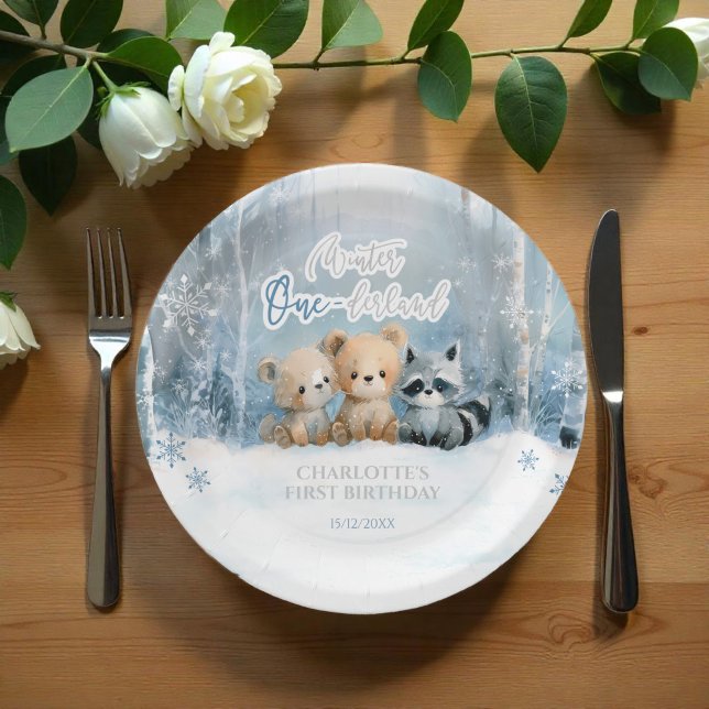 Winter Onederland Bear Blue First Birthday Party Pappteller (Von Creator hochgeladen)