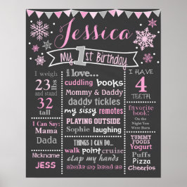 Winter Onederland Birthday Chalkboard - Girl Poster