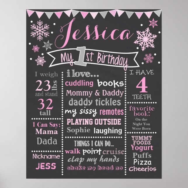 Winter Onederland Birthday Chalkboard - Girl Poster (Vorne)