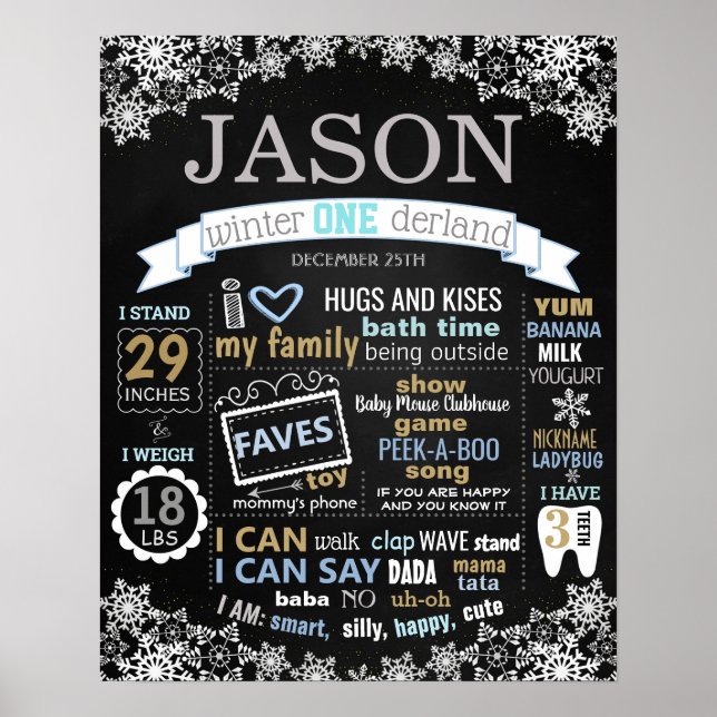Winter Onederland Birthday Chalkboard Poster (Vorne)