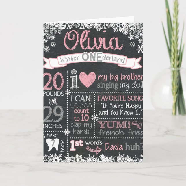 Winter ONEderland Birthday Chalkboard Sign Karte (Vorderseite)