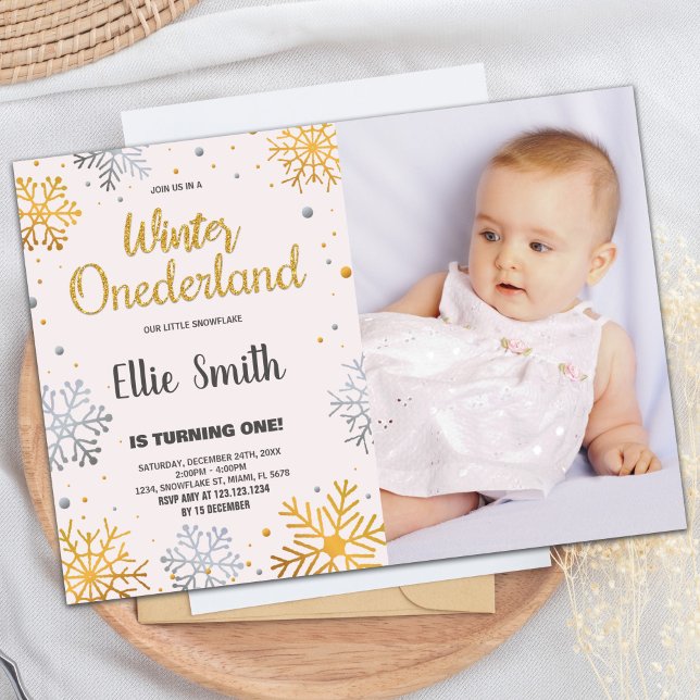 Winter ONEderland Birthday Einladungen Schnee Foto (Winter ONEderland Birthday Invitations Snow Photo)