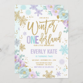 Winter ONEderland Birthday Gold Lila Schneeflocke Einladung
