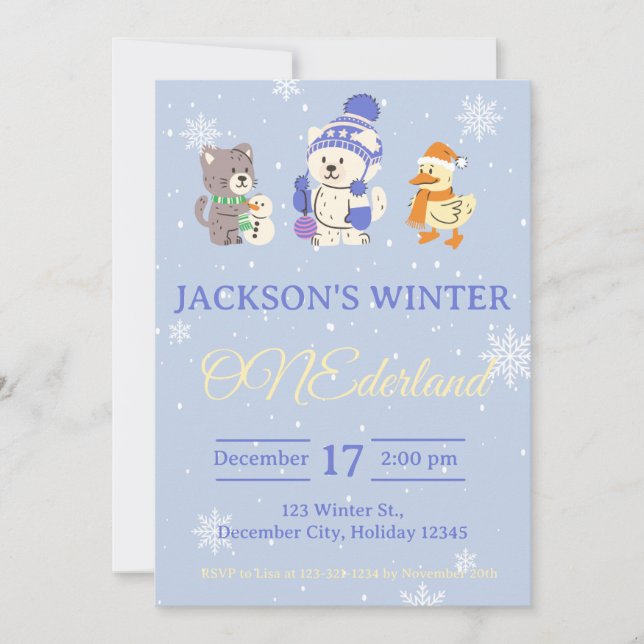 Winter ONEderland Birthday Invitation Einladung (Vorderseite)