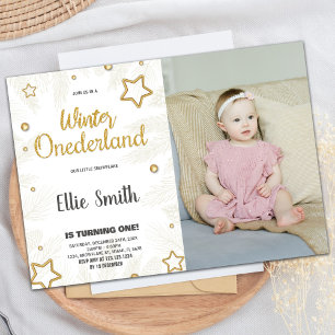 Winter ONEderland Birthday Invitations Star Foto Einladung