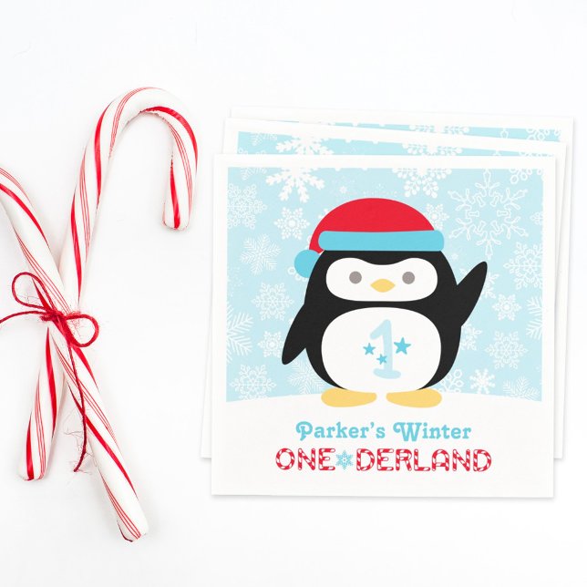 Winter ONEderland Birthday Pinguin Party Serviette (Von Creator hochgeladen)