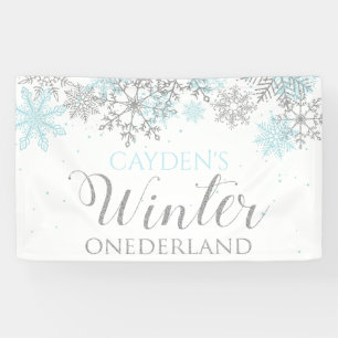 Winter Onederland Blau Silber Schnee Erster Geburt Banner