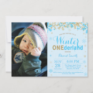 Winter Onederland Blau und Gold Junge 1. Geburtsta Einladung