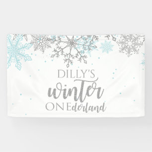 Winter Onederland Blau und Silber Schneeflocke Banner