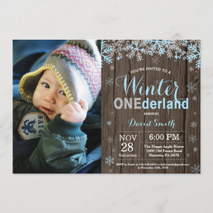 Winter Onederland blauer silberner Jungen-1. Einladung