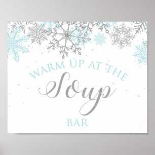 Winter Onederland Blaues und Silbernes Suppenbar Poster