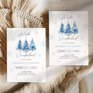 Winter Onederland Blue 1. Geburtstag Einladung