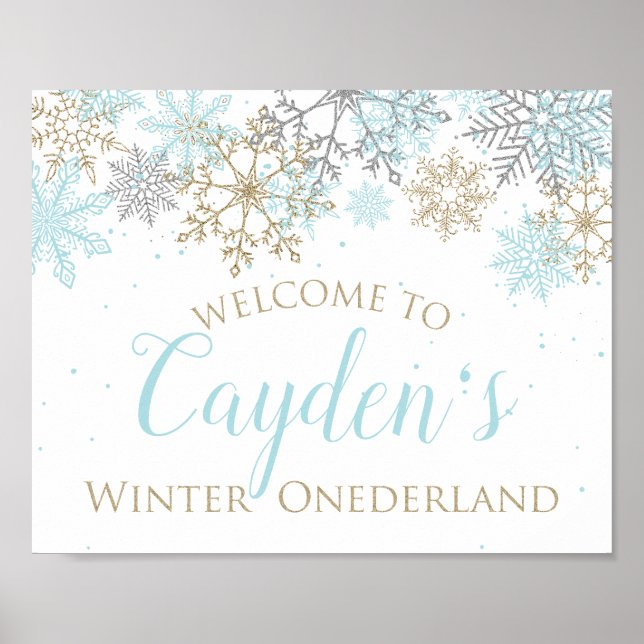 Winter Onederland Blue and Gold Welcome Sign Poster (Vorne)