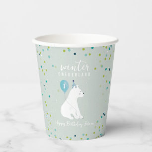 Winter Onederland Blue Birthday Snow Polar Bear Pappbecher