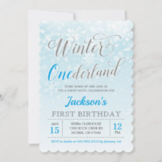 Winter Onederland Blue Boy Erste Geburtstagsparty Einladung
