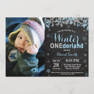Winter Onederland Blue Silver Boy 1. Geburtstag Einladung