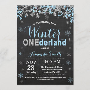 Winter Onederland Blue Silver Boy 1. Geburtstag Einladung