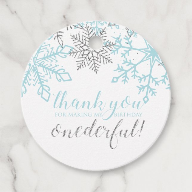 Winter Onederland Blue Silver Snowflake Geschenkanhänger (Vorderseite)