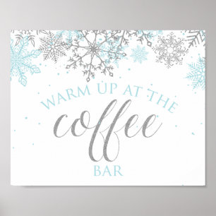 Winter Onederland Blue Snowflake Coffee Sign Poster
