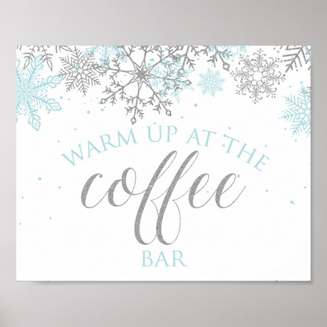 Winter Onederland Blue Snowflake Coffee Sign Poster (Vorne)