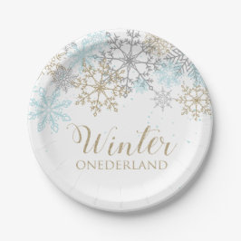 Winter Onederland Blue Snowflake Geburtstags-Telle Pappteller