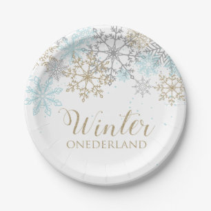 Winter Onederland Blue Snowflake Geburtstags-Telle Pappteller