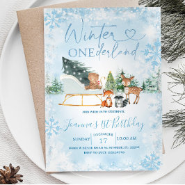 Winter Onederland Blue Snowflake Tier Geburtstag Einladung