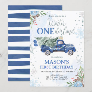 Winter Onederland Blue Truck Erster Geburtstag Einladung