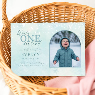 Winter ONEderland Bogenfoto Erster Geburtstag Einladung