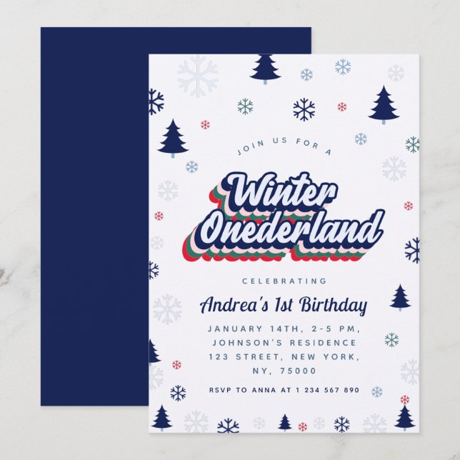 Winter Onederland Boy 1. Geburtstag Einladung (Vorne/Hinten)