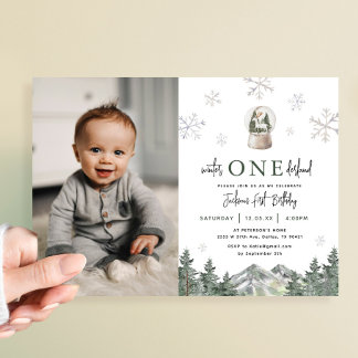 Winter Onederland Boy 1. Geburtstag Foto Einladung