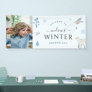 Winter Onederland Boy Foto 1. Geburtstag Banner