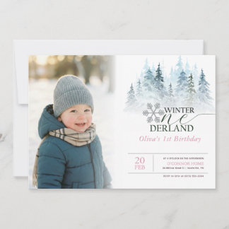 Winter Onederland Boy Girl Photo 1st Birthday Einladung