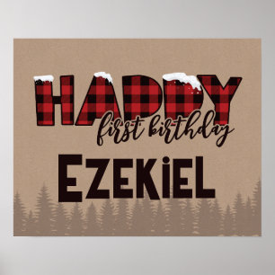 Winter ONEderland Buffalo Kariert Happy Geburtstag Poster