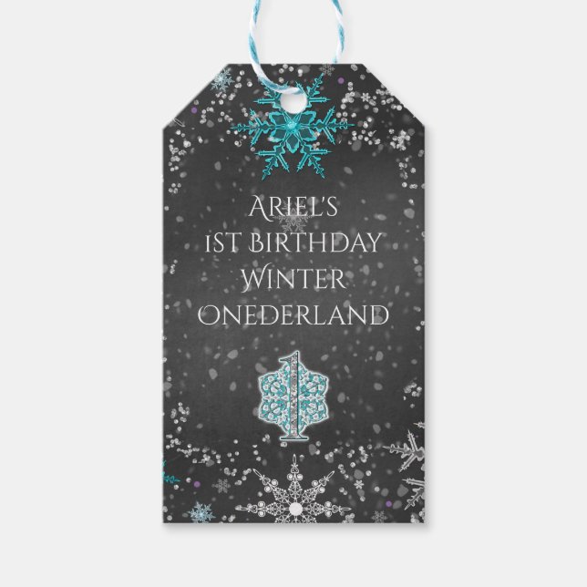 Winter ONEderland Chalk Aquamarin und Lila Party n Geschenkanhänger (Vorderseite)