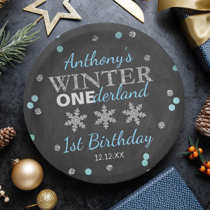 Winter ONEderland Chalkboard 1. Geburtstag Pappteller