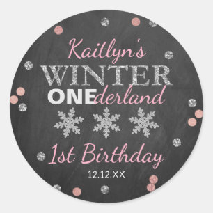 Winter ONEderland Chalkboard 1. Geburtstag Runder Aufkleber