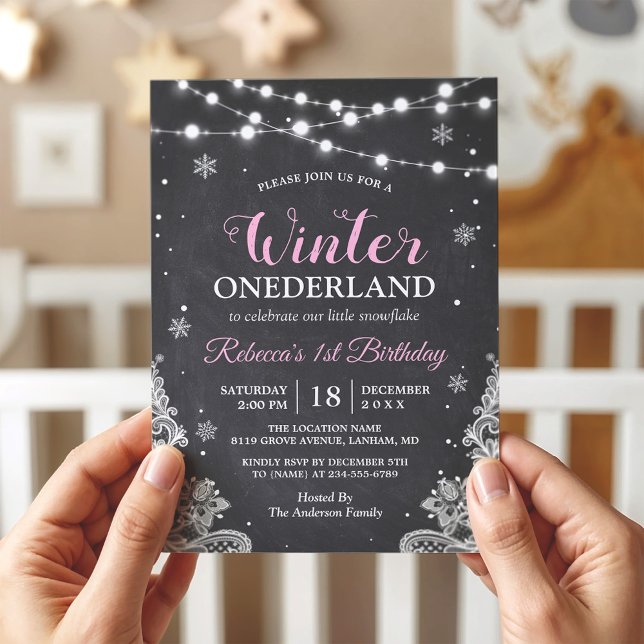 Winter ONEderland Chalkboard Baby Erstgeburt Einladung (Von Creator hochgeladen)
