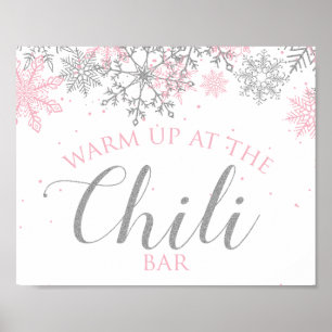 Winter Onederland Chili Bar Pink Silber Schneefloc Poster
