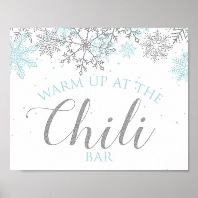 Winter Onederland Chili Bar Sign Blue Snowflakes Poster (Vorne)