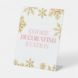 Winter Onederland Cookie Decoration Pink Gold Sockelschild