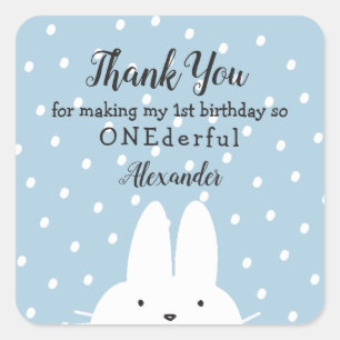 Winter ONEderland Danke Junge 1. Geburtstag Blau Quadratischer Aufkleber