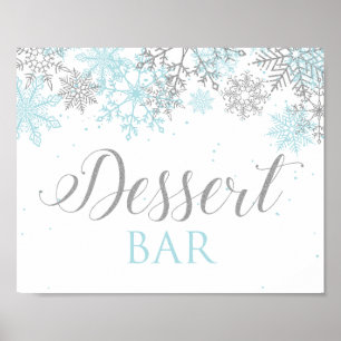 Winter Onederland Dessert Bar Sign Blue Snowflakes Poster
