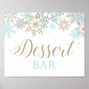 Winter Onederland Dessert Bar Sign Blue Snowflakes Poster