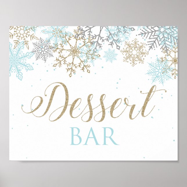 Winter Onederland Dessert Bar Sign Blue Snowflakes Poster (Vorne)