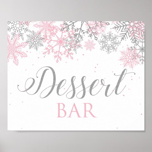 Winter Onederland Dessert Bar Sign Pink Schneefloc Poster (Vorne)