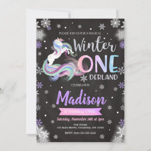 Winter ONEderland Einhorn-1. Geburtstags-Einladung Einladung