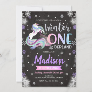 Winter ONEderland Einhorn-1. Geburtstags-Einladung Einladung